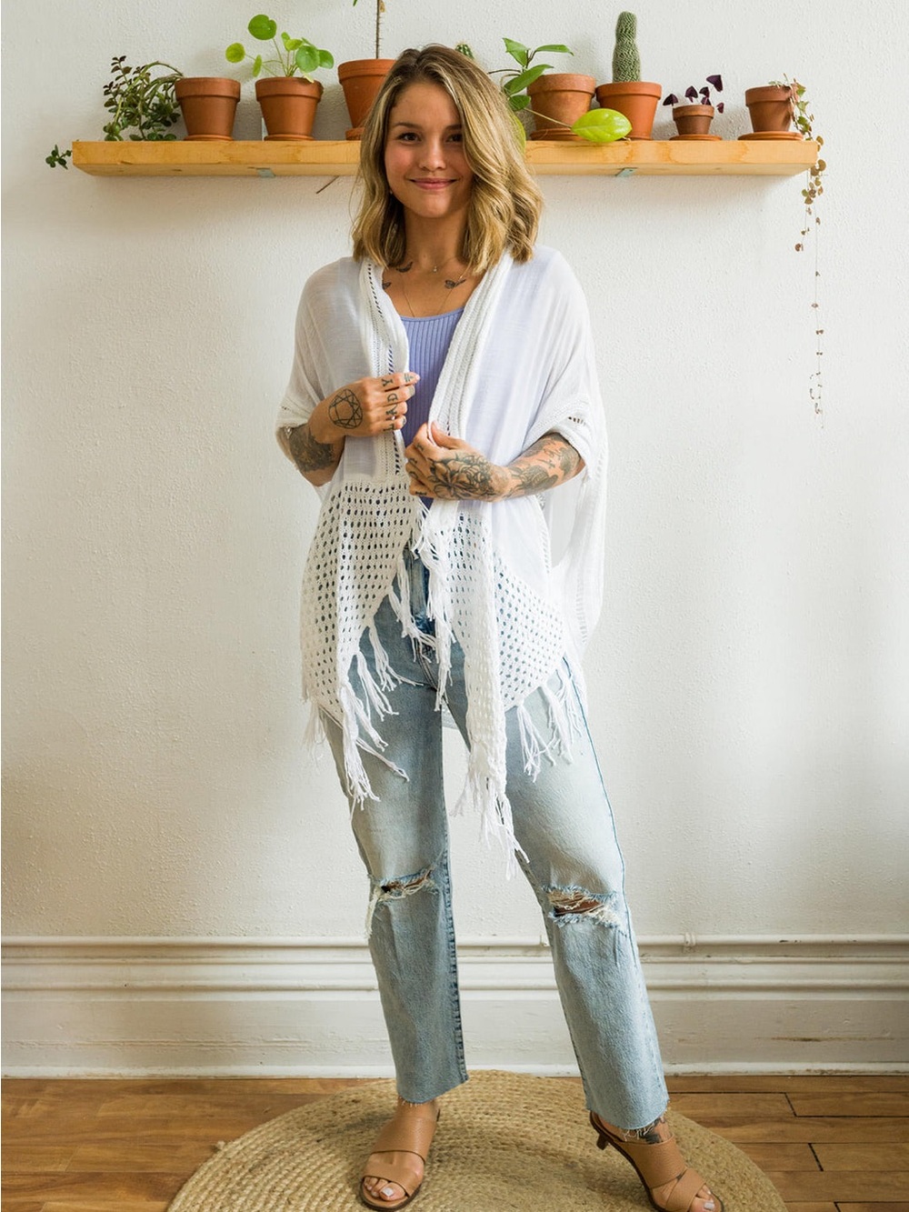 Miracle White Crochet Fringe Cardigan